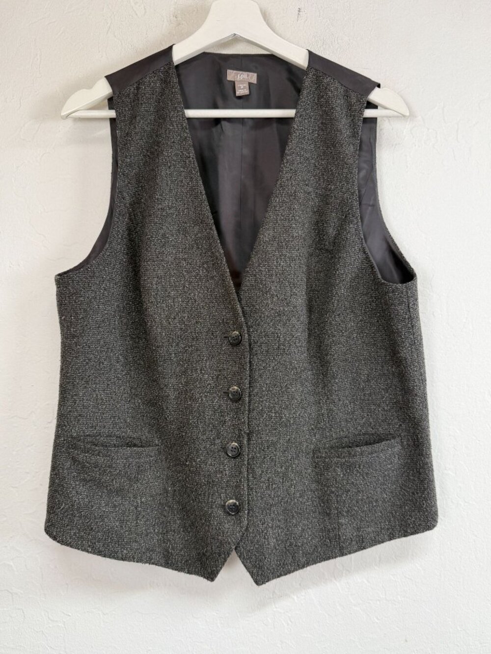 J. Jill Womens Medium Gray Textured Wool Blend Gilet Vest Stretch Fully Lined
